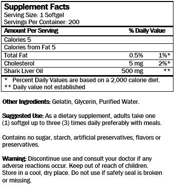 Shark Liver Oil (200 Softgels/ 500mg)