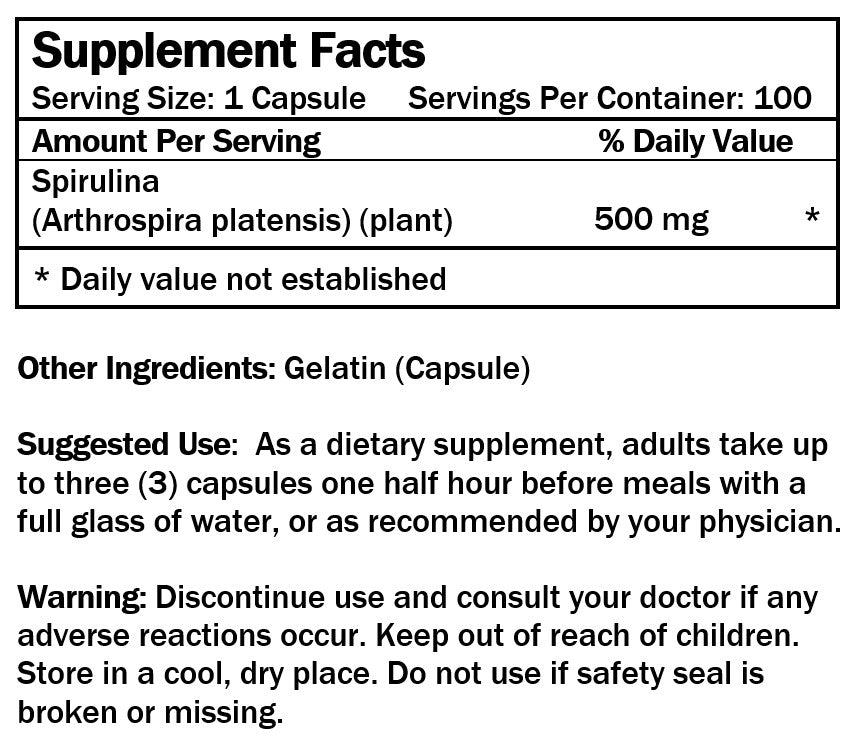 Spirulina (100 Capsules/ 500mg)